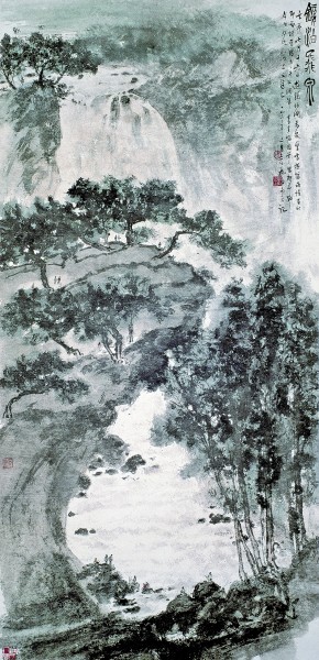 中国古美術『傅抱石様式 寒韻清風 山水図』宣紙画芯 模写 水墨画 唐物 肉筆 保留民族性创造新笔墨- 中华文化传播网
